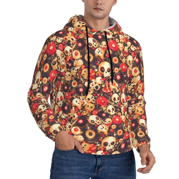 Hoodies for Men - cute record music Skull Long Sleeve Comfrt Men'S Fashion Hoodies & Sweatshirts, Sweatshirts for Men Hoodies Pullover Clothing Clothes with Pouch