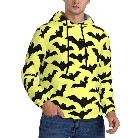 Hoodies for Men - funny cartoon bats Halloween yellow Long Sleeve Comfrt Men'S Fashion Hoodies & Sweatshirts, Sweatshirts for Men Hoodies Pullover Clothing Clothes with Pouch