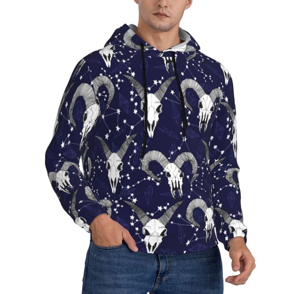 Hoodies for Men - goat skull star navyblue Long Sleeve Comfrt Men'S Fashion Hoodies & Sweatshirts, Sweatshirts for Men Hoodies Pullover Clothing Clothes with Pouch