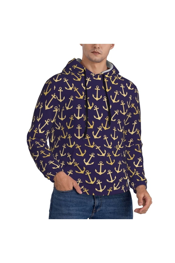 Hoodies for Men - golden anchor Anchor print Long Sleeve Comfrt Men'S Fashion Hoodies & Sweatshirts, Sweatshirts for Men Hoodies Pullover Clothing Clothes with Pouch