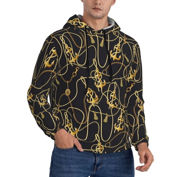 Hoodies for Men - golden anchor chain navyblue Long Sleeve Comfrt Men'S Fashion Hoodies & Sweatshirts, Sweatshirts for Men Hoodies Pullover Clothing Clothes with Pouch