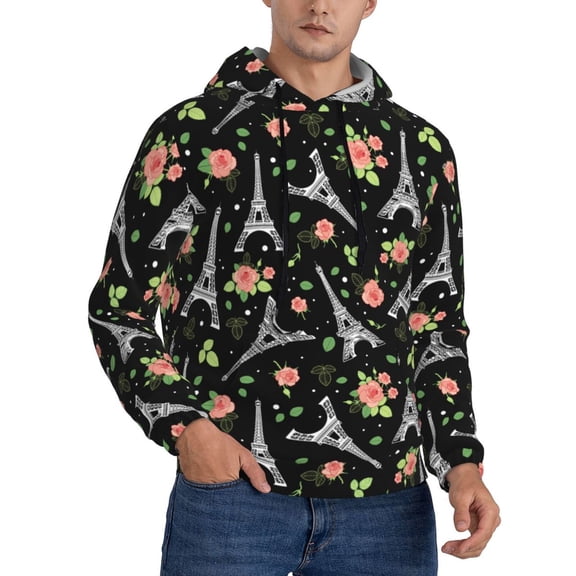 Hoodies for Men - rose Eiffel Tower Long Sleeve Comfrt Men'S Fashion Hoodies & Sweatshirts, Sweatshirts for Men Hoodies Pullover Clothing Clothes with Pouch