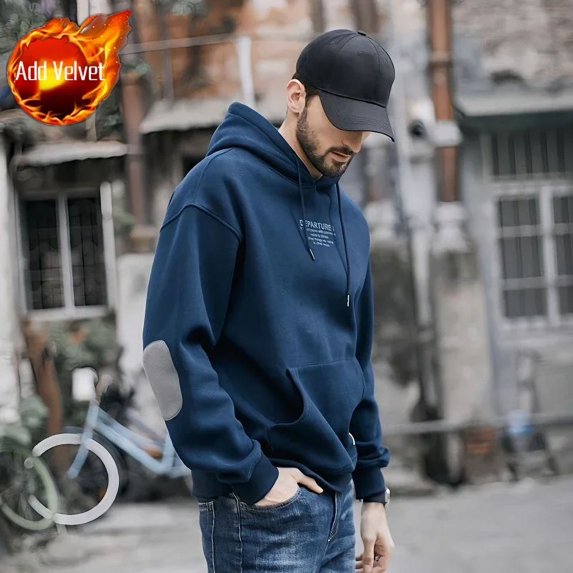 Hoodies Men's Clothing Graphic Sweatshirts for Man Solid Hooded Luxury Y2k Vintage Pastel Color Overfit Korean Style Cheap Loose (Blue Plus Velvet,XL)