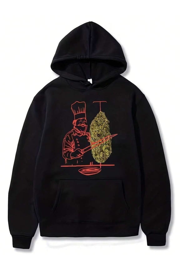 Hoodies Men's Graphic Print Hooded Sweatshirt - Chef & Design, Black With Red Art, Loose Fit Hip Hop Streetwear, Machine Washable Autumn Winter Casual Pullover, Autumn Streetwear, Street