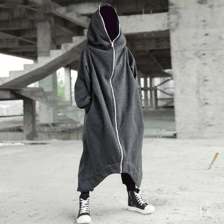 Hoodies Men's Solid Color Personality Dark Style Full Body Zipper Long  Hooded Sweater Jacket hoodies for men