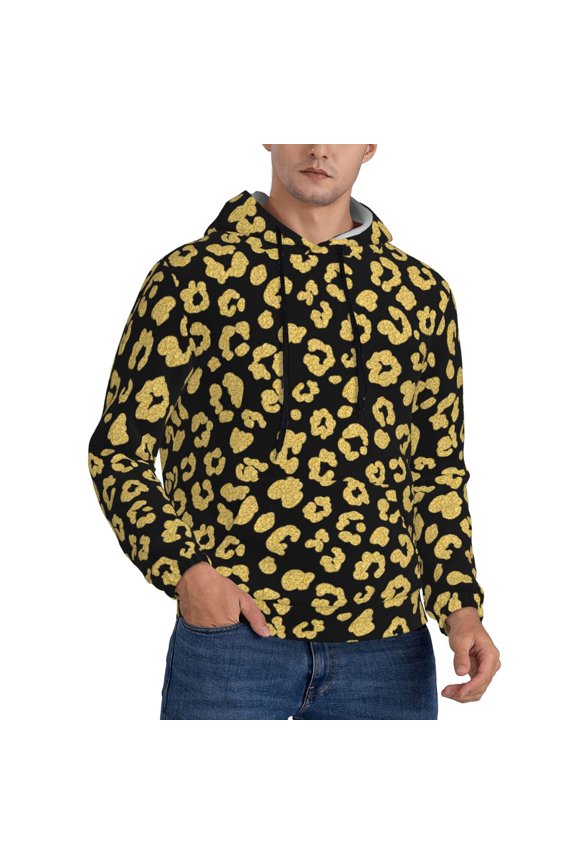 Hoodies for Men - shiny Golden leopard black Long Sleeve Comfrt Men'S Fashion Hoodies & Sweatshirts, Sweatshirts for Men Hoodies Pullover Clothing Clothes with Pouch