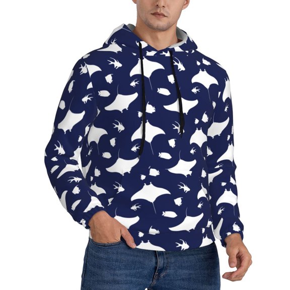 Hoodies for Men - stingray tropical fish dark blue Long Sleeve Comfrt Men'S Fashion Hoodies & Sweatshirts, Sweatshirts for Men Hoodies Pullover Clothing Clothes with Pouch