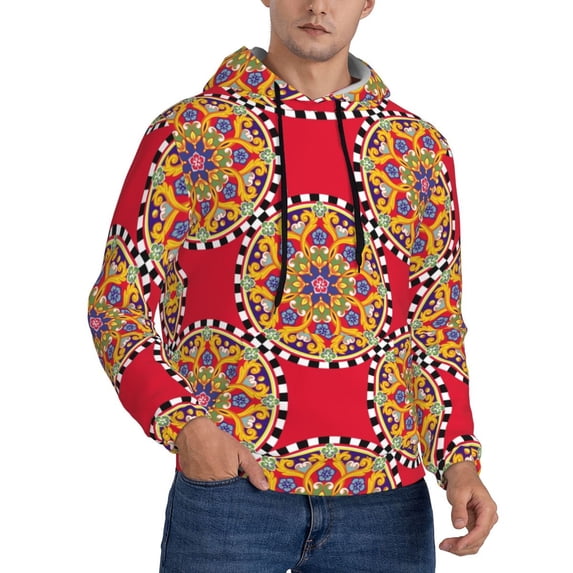 Hoodies for Men - trendy bright red checkered pattern Long Sleeve Comfrt Men'S Fashion Hoodies & Sweatshirts, Sweatshirts for Men Hoodies Pullover Clothing Clothes with Pouch