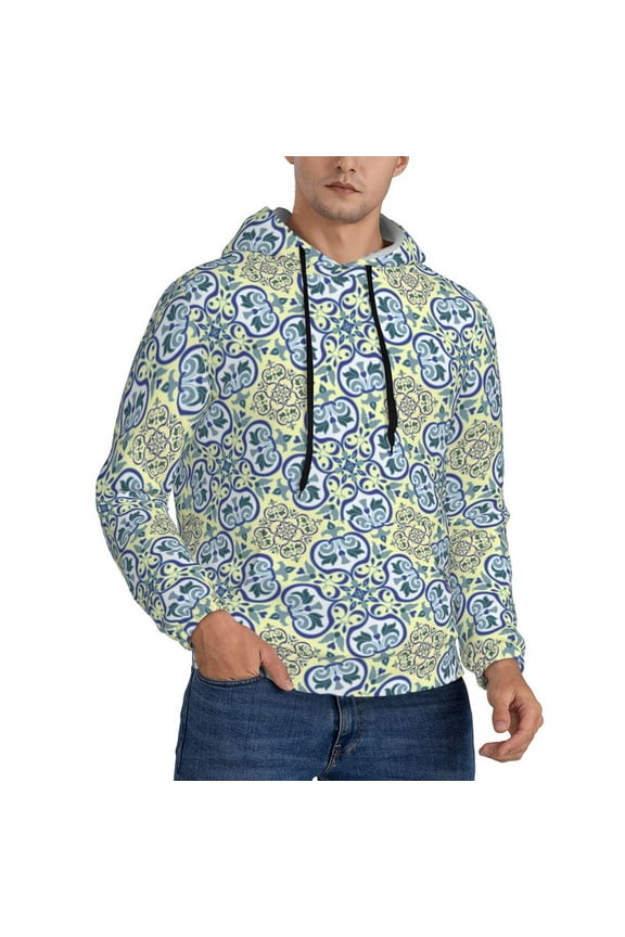 Hoodies for Men - vintage Italian majolica style pattern Long Sleeve Comfrt Men'S Fashion Hoodies & Sweatshirts, Sweatshirts for Men Hoodies Pullover Clothing Clothes with Pouch