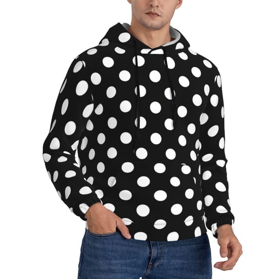 Hoodies for Men - vintage white polka dot black Long Sleeve Comfrt Men'S Fashion Hoodies & Sweatshirts, Sweatshirts for Men Hoodies Pullover Clothing Clothes with Pouch