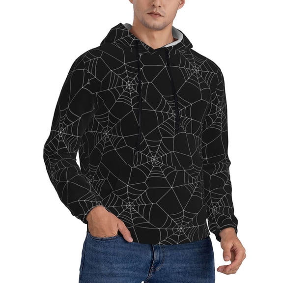 Hoodies for Men - white Spiderweb cobweb black print Long Sleeve Comfrt Men'S Fashion Hoodies & Sweatshirts, Sweatshirts for Men Hoodies Pullover Clothing Clothes with Pouch