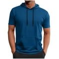 thumbnail image 1 of Hoodies Mens Short Sleeve Hooded T-Shirts Drawstring Lightweight Pullover Summer Athletic Shirt with Kangaroo Pocket, 1 of 6