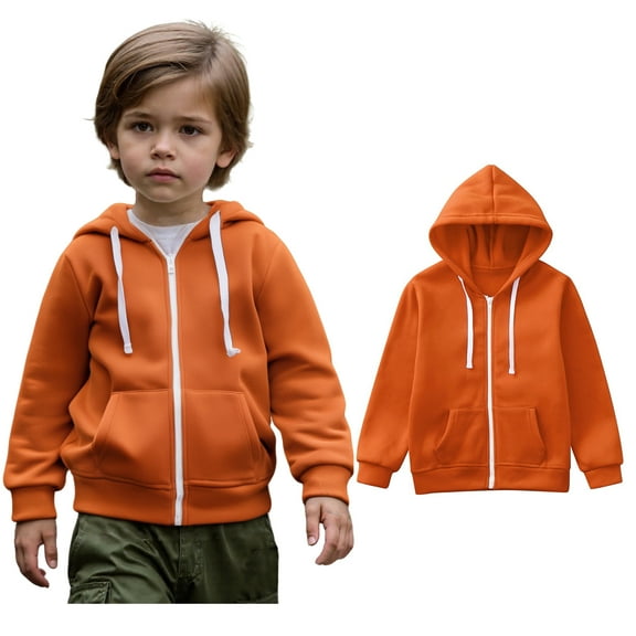 Girls Hoodie Orange Full Zip Up Hoodie Casual Long Sleeve Hoodies Warm Fall Winter Clothes 9-10 Years Boy Clothes Boys Girls Fashion
