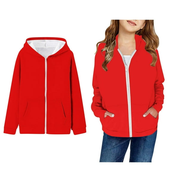 Hoodies Red Full Zipper Hoodies Casual Long Sleeve Classic Hoodie Warm Fall Winter Clothes Toddler Girls Clothes2-3 Years Boys Girls Fashion