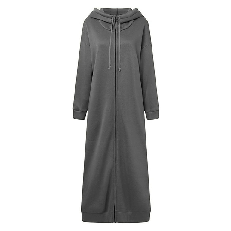 Hoodies Robe for Women Plus Size Fleece Full Length Hooded Sweatshirt Fall  Winter Solid Loungewear