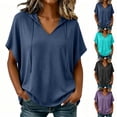 thumbnail image 1 of Hoodies Shirt for Women, V Neck Short Sleeve Loose Fit Sweatshirts Drawstring Pullover Summer Hooded Casual Top, 1 of 8