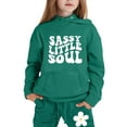 thumbnail image 1 of Hoodies Suit for Girls Trendy Clearance Letter Print Long Sleeve Pullover Clothing Loose Casual Hooded Sweatshirt with Kangaroo Pocket,Green,2-3 Years, 1 of 6