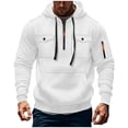 thumbnail image 1 of Hoodies Sweatshirt for Men Casual Multiple Pockets Solid Hooded Gym Sports Pullover Tops Fall Long Sleeve Sweatshirt, 1 of 3