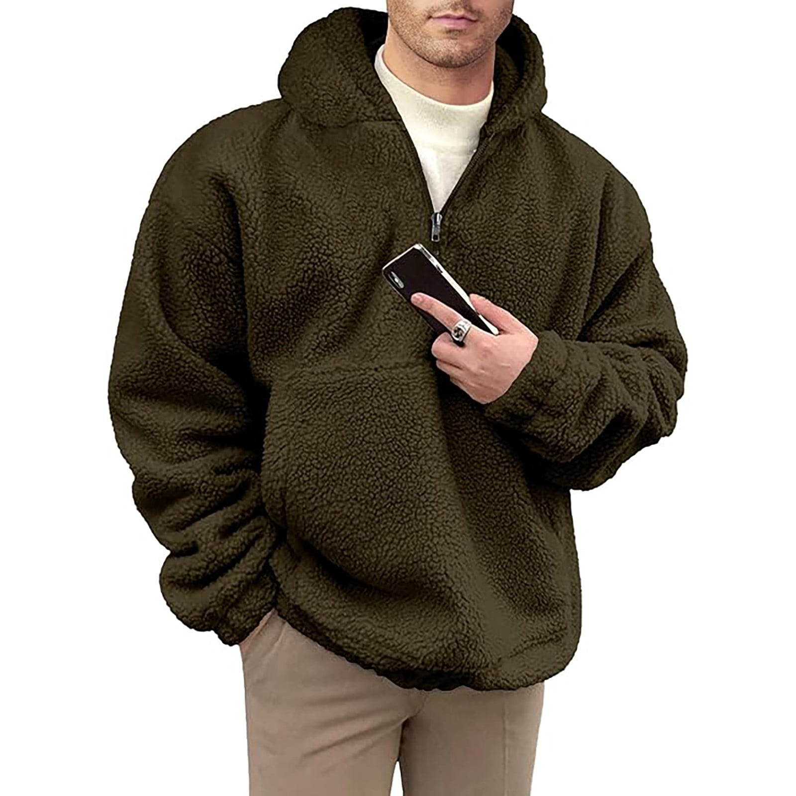 Hoodies Sweatshirt for Men Fuzzy Pullover Hoodie Sweatshirts 1 4 Zip Up Oversized Top Long Sleeve Fleece Jacket With Pockets Size 3XL Walmart