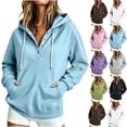 thumbnail image 1 of Hoodies Sweatshirt for Women Button Collar Drawstring Long Sleeve Pullover Casual Winter Hooded Tops With Pocket Fall Outfits, 1 of 7