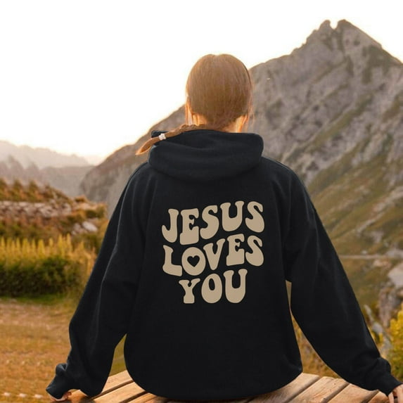 Hoodies Sweatshirt for Women Jesus Loves You Hoodies Letter Print Hoodies Oversized Pullover Hoodie Womens Winter Tops Women's Clothes