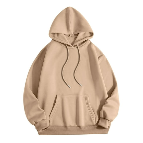 Hoodies Sweatshirt for Women Long Sleeve Hoodie Womens Pullover Hoodie Cozy Sweatshirts for Women Khaki Crewneck Sweatshirt Fall Outfit Streetwear