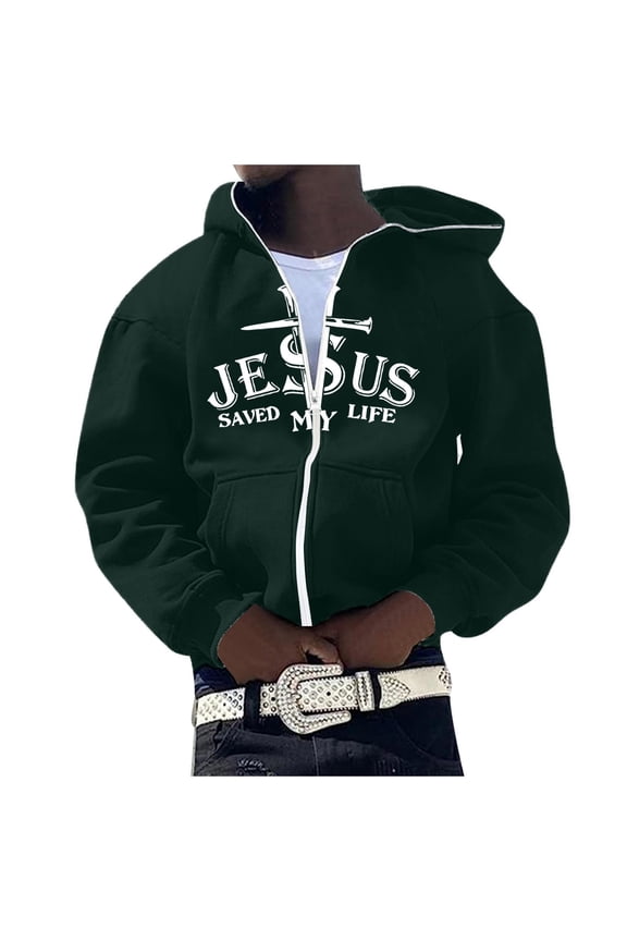 Hoodies Sweatshirts for Men Letter Print Full Zip Winter Fashion Jacket Coat With Pocket Casual Sweatshirts Shirts