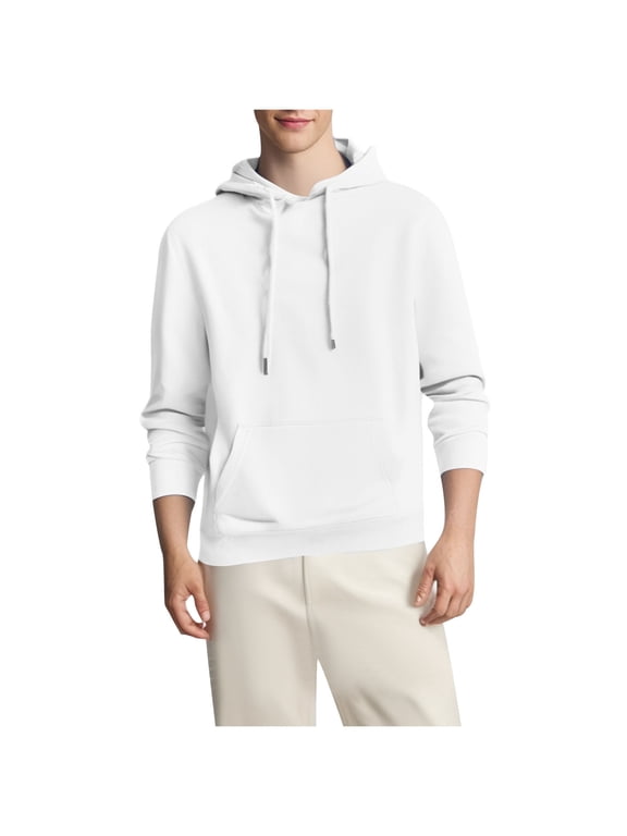 Hoodies Sweatshirts for Men Oversized Fleece Lined Sweatshirt Drawstring Loose Casual Hoodie Fall Winter Warm Pullover with Pockets White L