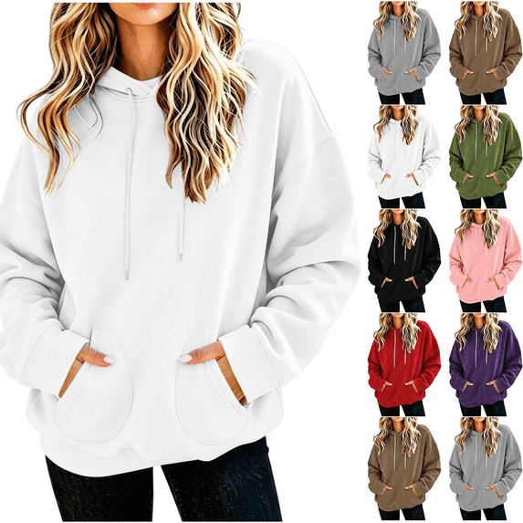 Hoodies Sweatshirts for Womens Soft Cute Long Sleeve Pullover Shirts Pocket Loose Fit Solid Casual Outfits 2026 Fall Winter