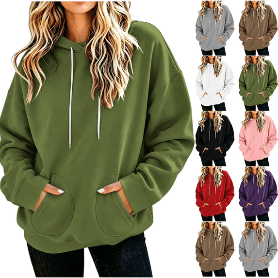 Hoodies Sweatshirts for Womens Soft Cute Long Sleeve Pullover Shirts Pocket Loose Fit Solid Casual Outfits 2026 Fall Winter