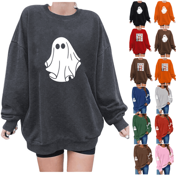 Hoodies for Teen Girls Aesthetic Halloween Shirts For Women Vintage Long Sleeve Graphic Tee Tops Ladies Fall Casual Sweater Tunics Camisas de Mujer Elegantes de Moda