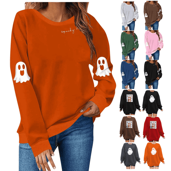 Hoodies for Teen Girls Aesthetic Halloween Shirts For Women Vintage Long Sleeve Graphic Tee Tops Ladies Fall Casual Sweater Tunics Camisas de Mujer Elegantes de Moda