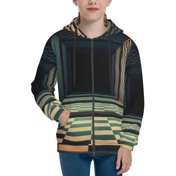 Hoodies for Teen Girls Boys - 3d Abstract Chess Board,Black and White Chessboard Warm Boys' Fashion Zip Up Hoodies & Sweatshirts, Boys Girls Kids Clothes Size 7-8 Youth Pullover with Kangaroo Pocket