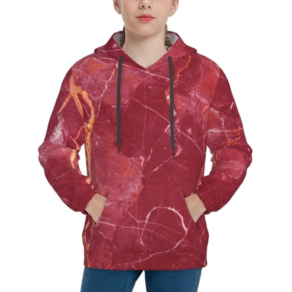 Hoodies for Teen Girls Boys - Abstract White Red Gold Marble Texture Warm Boys' Fashion Hoodies & Sweatshirts, Boys Girls Kids Clothes Size 14-16 Youth Pullover with Kangaroo Pocket