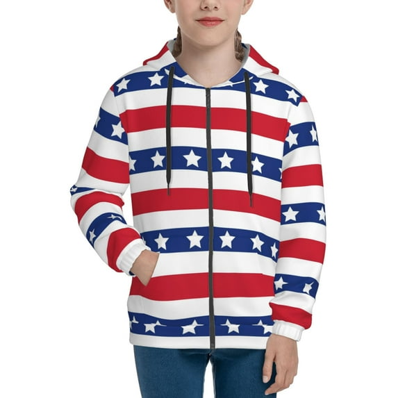 Hoodies for Teen Girls Boys - American Patriotic Stars And Stripes Warm Boys' Fashion Zip Up Hoodies & Sweatshirts, Boys Girls Kids Clothes Size 14-16 Youth Pullover with Kangaroo Pocket