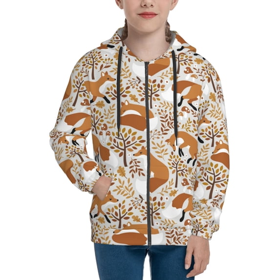 Hoodies for Teen Girls Boys - Autumn Fox with Brown Plants Warm Boys' Fashion Zip Up Hoodies & Sweatshirts, Boys Girls Kids Clothes Size 7-8 Youth Pullover with Kangaroo Pocket