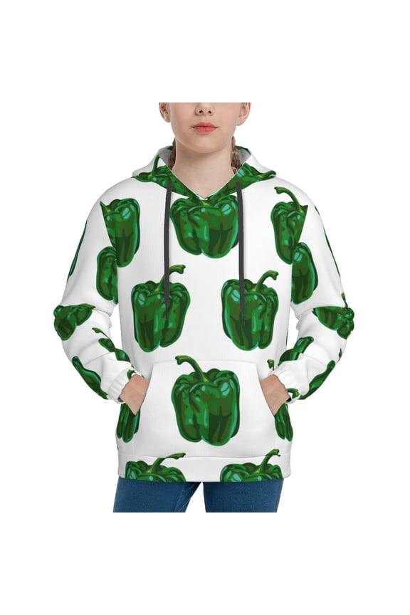 Hoodies for Teen Girls Boys - Bell Pepper Pattern green Warm Boys' Fashion Hoodies & Sweatshirts, Boys Girls Kids Clothes Size 14-16 Youth Pullover with Kangaroo Pocket
