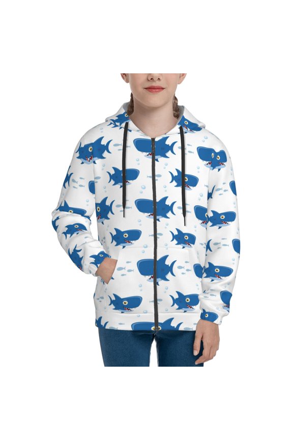 Hoodies for Teen Girls Boys - Cartoon Cute Shark Blue_A Warm Boys' Fashion Zip Up Hoodies & Sweatshirts, Boys Girls Kids Clothes Size 7-8 Youth Pullover with Kangaroo Pocket