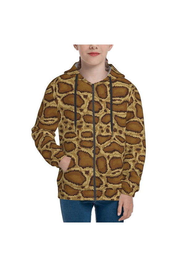 Hoodies for Teen Girls Boys - Classic Snake Print Gold Warm Boys' Fashion Zip Up Hoodies & Sweatshirts, Boys Girls Kids Clothes Size 10-12 Youth Pullover with Kangaroo Pocket