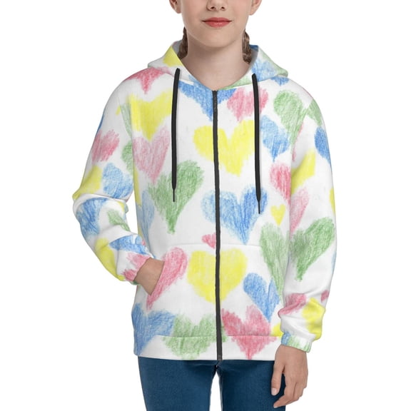 Hoodies for Teen Girls Boys - Colored Hearts Warm Boys' Fashion Zip Up Hoodies & Sweatshirts, Boys Girls Kids Clothes Size 18-20 Youth Pullover with Kangaroo Pocket