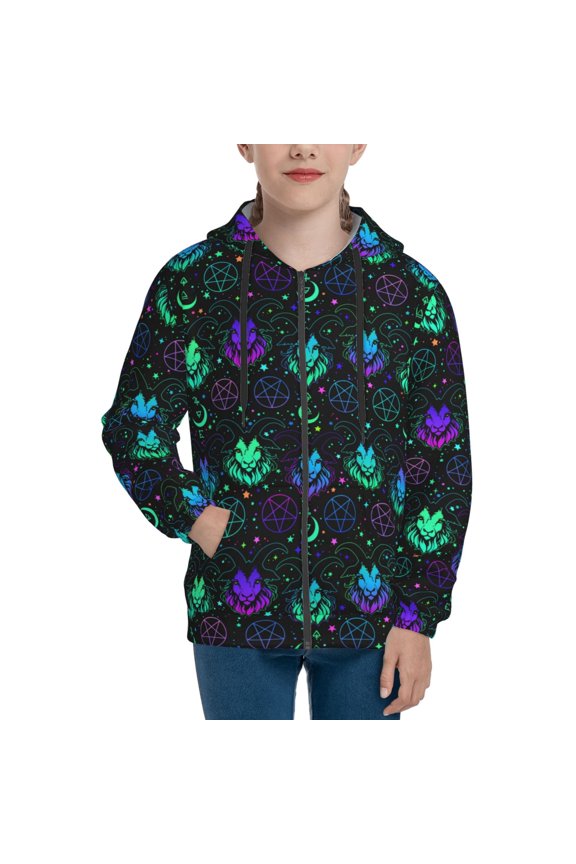 Hoodies for Teen Girls Boys - Colorful Gothic Cool Goat Head Warm Boys' Fashion Zip Up Hoodies & Sweatshirts, Boys Girls Kids Clothes Size 14-16 Youth Pullover with Kangaroo Pocket