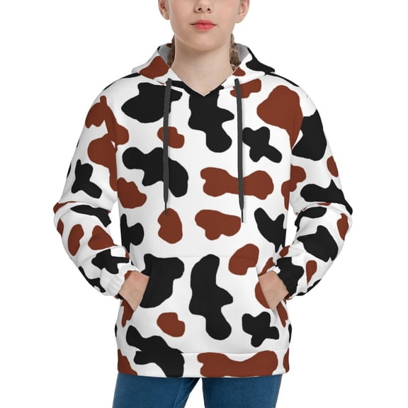 Hoodies for Teen Girls Boys - Cowboy black brown cow print Warm Boys' Fashion Hoodies & Sweatshirts, Boys Girls Kids Clothes Size 18-20 Youth Pullover with Kangaroo Pocket