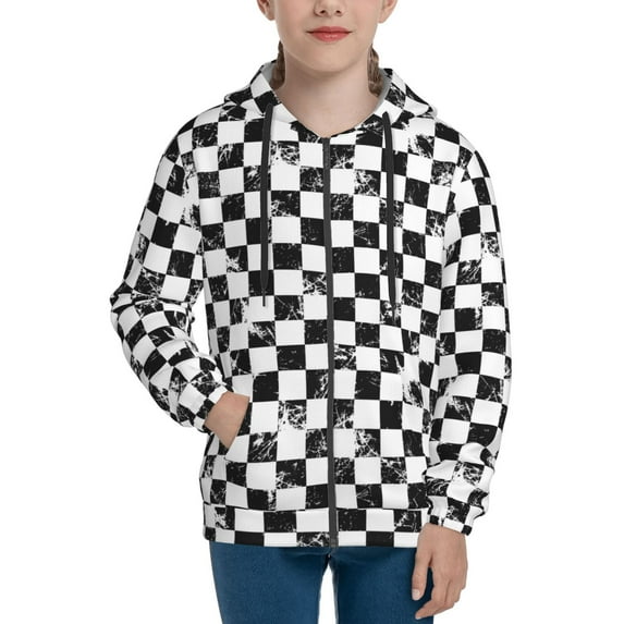 Hoodies for Teen Girls Boys - Creative checkered black white Warm Boys' Fashion Zip Up Hoodies & Sweatshirts, Boys Girls Kids Clothes Size 18-20 Youth Pullover with Kangaroo Pocket