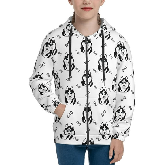 Hoodies for Teen Girls Boys - Cute Cartoon Husky Funny Bones Warm Boys' Fashion Zip Up Hoodies & Sweatshirts, Boys Girls Kids Clothes Size 18-20 Youth Pullover with Kangaroo Pocket