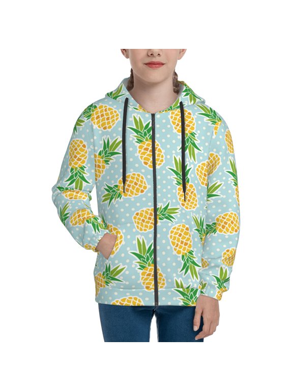 Hoodies for Teen Girls Boys - Cute Golden Yellow Pineapple Warm Boys' Fashion Zip Up Hoodies & Sweatshirts, Boys Girls Kids Clothes Size 10-12 Youth Pullover with Kangaroo Pocket