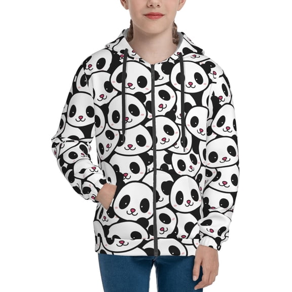 Hoodies for Teen Girls Boys - Cute Panda Face Warm Boys' Fashion Zip Up Hoodies & Sweatshirts, Boys Girls Kids Clothes Size 7-8 Youth Pullover with Kangaroo Pocket