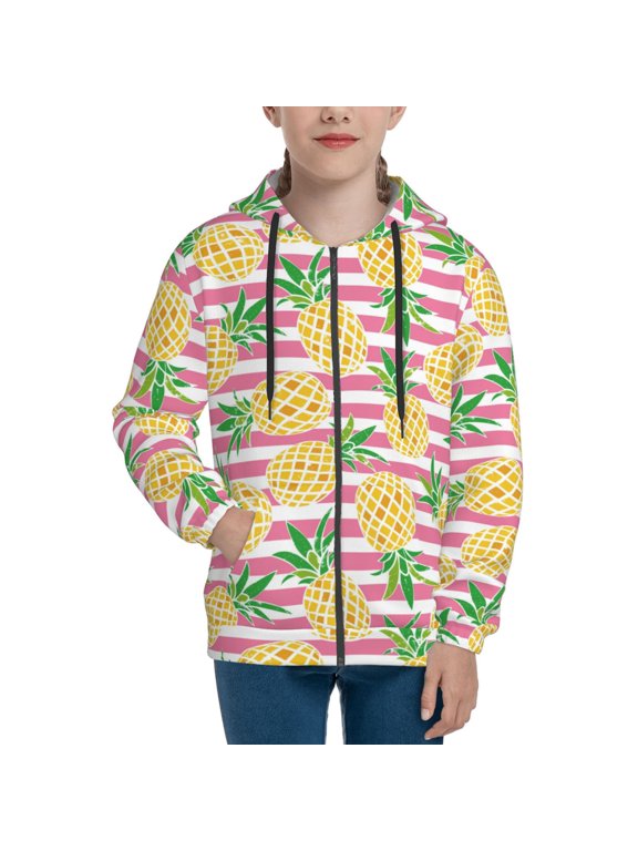 Hoodies for Teen Girls Boys - Cute Pineapple Pink Stripe Warm Boys' Fashion Zip Up Hoodies & Sweatshirts, Boys Girls Kids Clothes Size 14-16 Youth Pullover with Kangaroo Pocket
