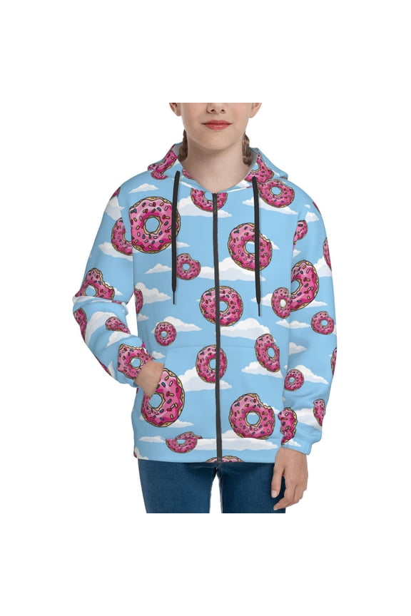 Hoodies for Teen Girls Boys - Donut Clouds Print Warm Boys' Fashion Zip Up Hoodies & Sweatshirts, Boys Girls Kids Clothes Size 7-8 Youth Pullover with Kangaroo Pocket