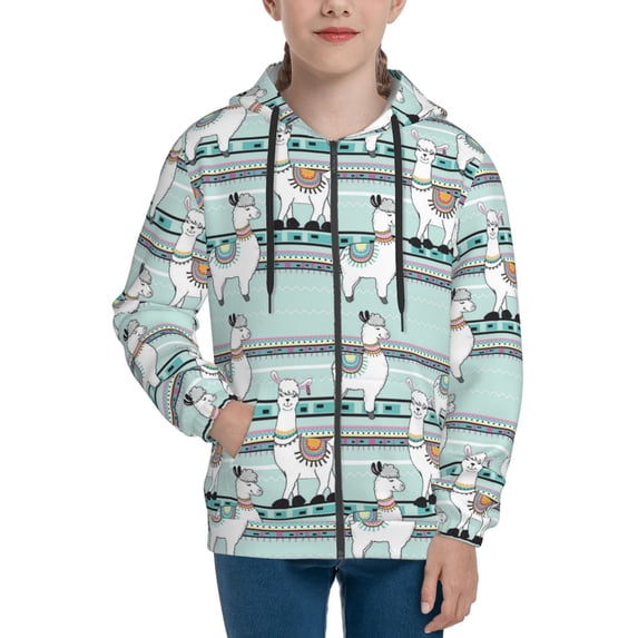 Hoodies for Teen Girls Boys, Elegant Cute Alpaca Stripes Long Sleeve Youth Kids Essentials Zip Up Hoodie, Lghtweight Fashion Hoodies & Sweatshirts Jacket Fall Winter Outfits Tops
