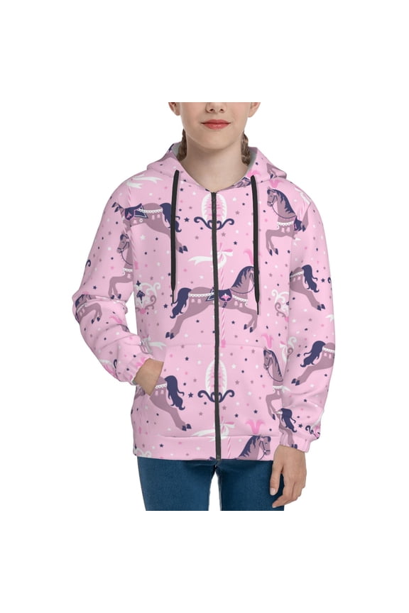 Hoodies for Teen Girls Boys - Exotic Cute Horse Star Pink Warm Boys' Fashion Zip Up Hoodies & Sweatshirts, Boys Girls Kids Clothes Size 7-8 Youth Pullover with Kangaroo Pocket
